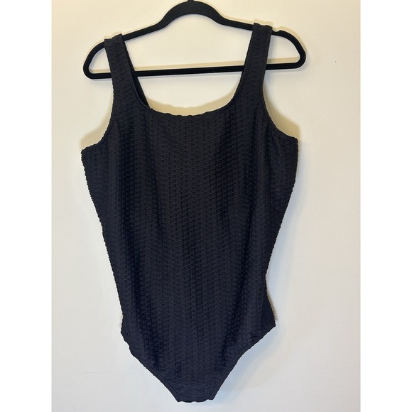 Lands' End Woman's 22W 1 Piece Swimsuit Solid Textured Black - Picture 1 of 5